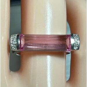 Stunning 14k solid white gold pink bar gemstone diamonds hearts ring size 7